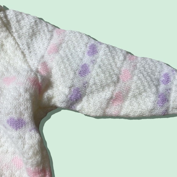 Vintage Baby Cream Knit Sweater And Pant Set Purple And Punk Hearts Sz 6-12 Mon - Picture 3 of 9